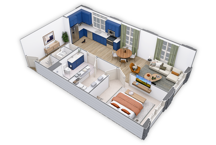 Floor plan for 1 bed, 1 bath, 851 sqft